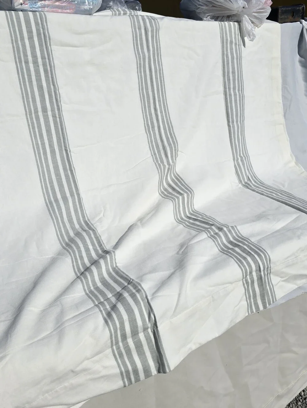 QUINCE 48x96 Sage Ivory Coastal Stripe Linen Cotton Light Filter 1 Panel 48